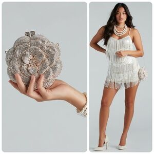 NEW! Windsor Divine Luxury Rhinestone Rose Minaudiere Bag